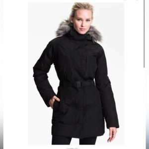 The North Face Goose Down Black Faux Fur Hooded Belt Parka